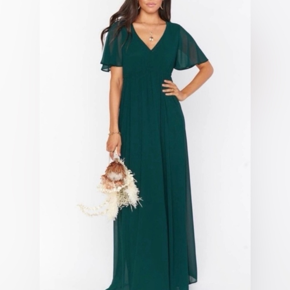 Show Me Your Mumu Emerald Chiffon Emily Empire Maxi Bridesmaid Dress Medium